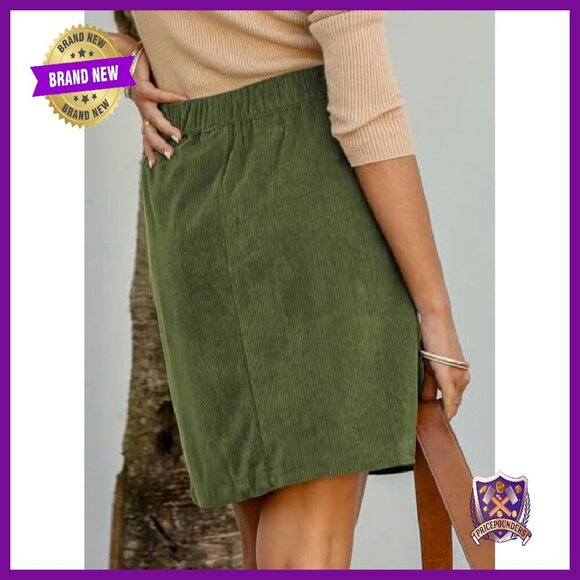 High Waisted Corduroy A-Line Mini Skirt with Pockets - Picture 4 of 7